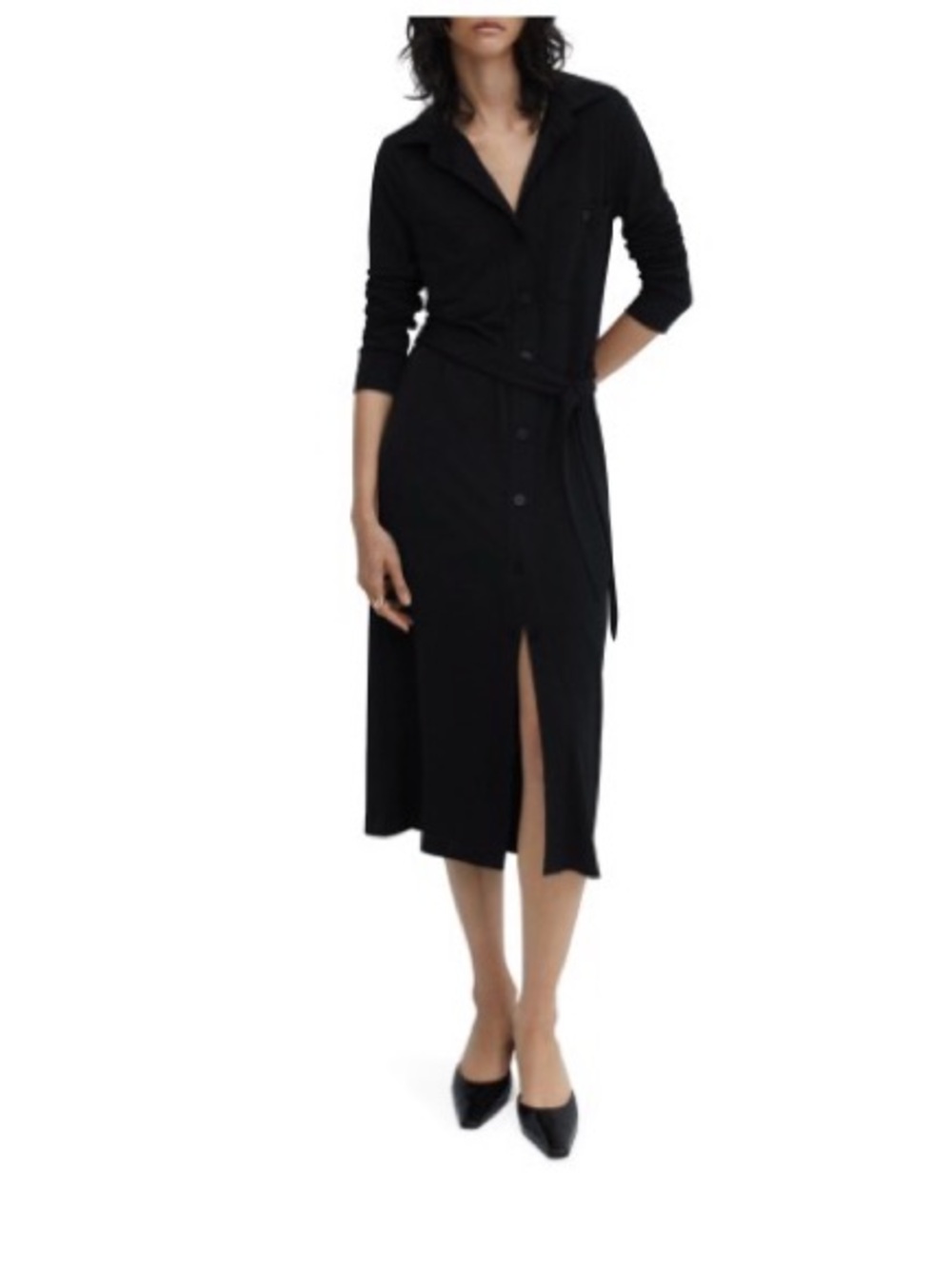 MANGO Long sleeve belted shirtdress - EUR XS / US 2 - Black